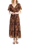 Max Studio Short Sleeve V-neck Maxi Dress In Brown
