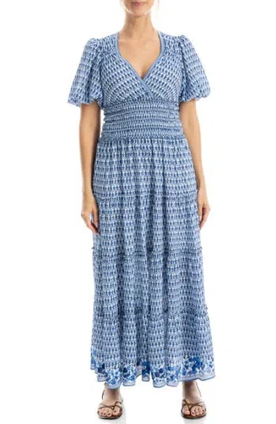 Max Studio Short Sleeve V-neck Maxi Dress In Blue