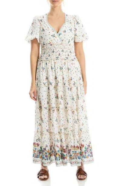 Max Studio Short Sleeve V-neck Maxi Dress In Neutral