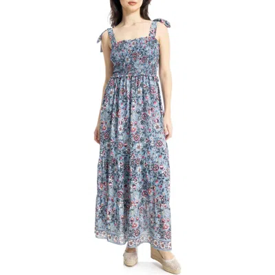 Max Studio Shoulder Tie Maxi Dress In Blue