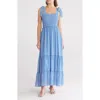 Max Studio Shoulder Tie Maxi Dress In Blue