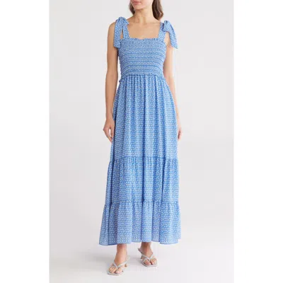 Max Studio Shoulder Tie Maxi Dress In Blue