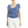 Max Studio Side Ruched Short Sleeve V-neck Sweater In Denim
