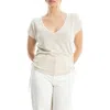 Max Studio Side Ruched Short Sleeve V-neck Sweater In Gray