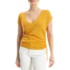 Max Studio Side Ruched Short Sleeve V-neck Sweater In Persimmon