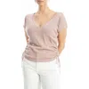Max Studio Side Ruched Short Sleeve V-neck Sweater In Purple