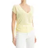 Max Studio Side Ruched Short Sleeve V-neck Sweater In Yellow