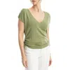 Max Studio Side Ruched Short Sleeve V-neck Sweater In Multi