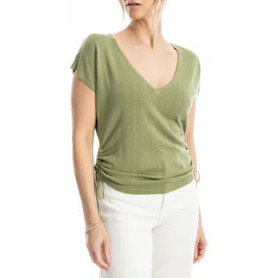 MAX STUDIO MAX STUDIO SIDE RUCHED SHORT SLEEVE V-NECK SWEATER