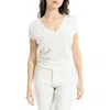 Max Studio Side Ruched Short Sleeve V-neck Sweater In White