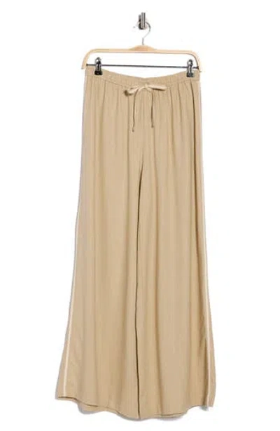 Max Studio Side Stripe Linen Blend Wide Leg Pants In Brown