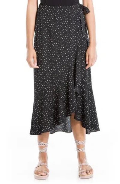 Max Studio Side Tie Ruffle Crepe Maxi Skirt In Black/cream