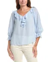 Max Studio Sleeve Ruffle Front Blouse In Blue
