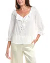 Max Studio Sleeve Ruffle Front Blouse In White
