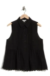 Max Studio Sleeveless Button Front Eyelet Top In Black