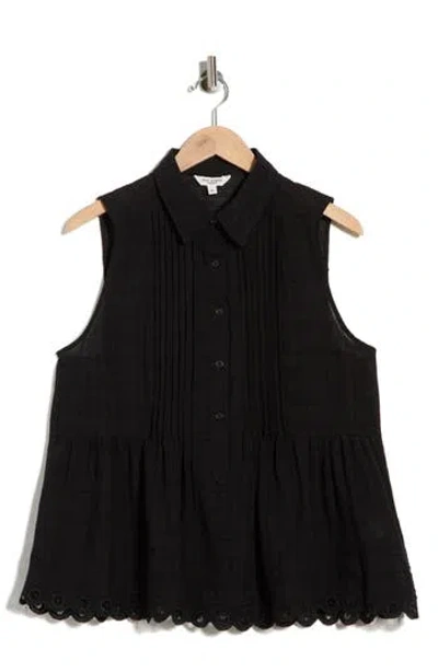 Max Studio Sleeveless Button Front Eyelet Top In Black