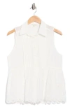 Max Studio Sleeveless Button Front Eyelet Top In White