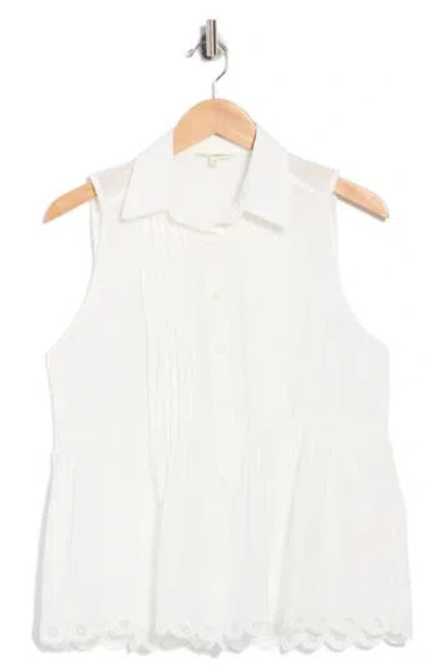 Max Studio Sleeveless Button Front Eyelet Top In White