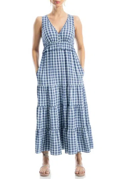 Max Studio Sleeveless Empire Waist Tiered Maxi Dress In Blue