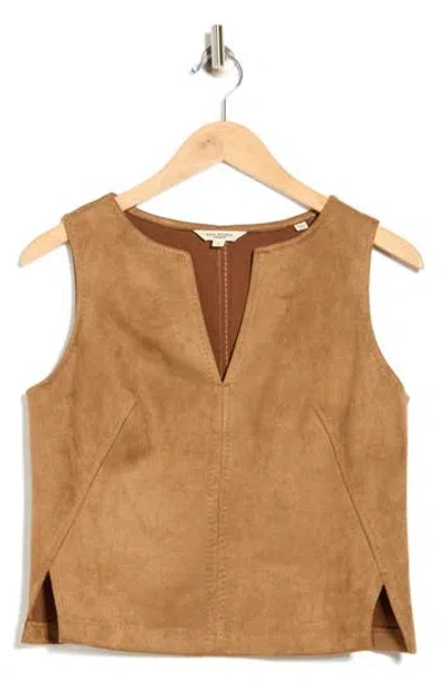 Max Studio Sleeveless Faux Suede Top In Brown