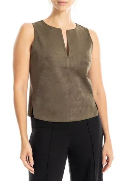 Max Studio Sleeveless Faux Suede Top In Green