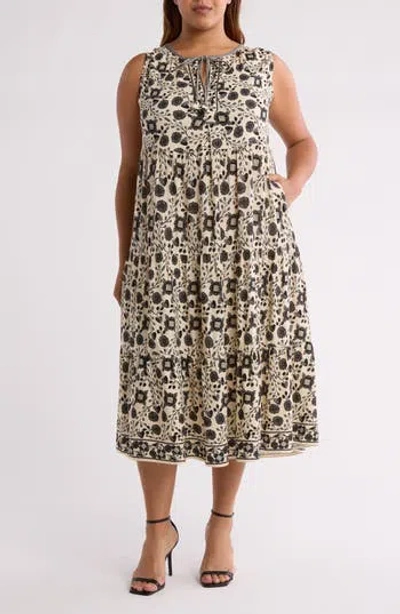 Max Studio Sleeveless Maxi Dress In Cream/black Floral