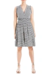 Max Studio Sleeveless Short Smocked Dress In Dark Navy/ White Stripe