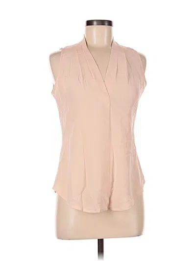 Pre-owned Max Studio Sleeveless Silk Top Tan Plunge Neckline Tops In Brown