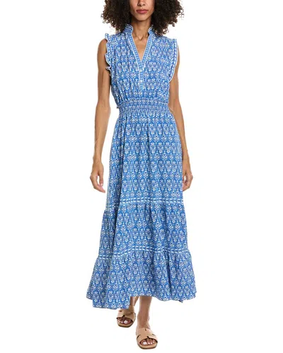 Max Studio Sleeveless Smocked Waist Tiered Maxi Dress In Blue