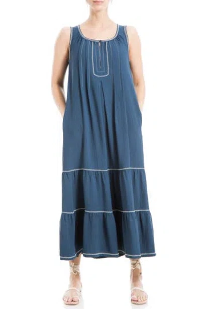 Max Studio Sleeveless Split Maxi Dress In Dusk Blue
