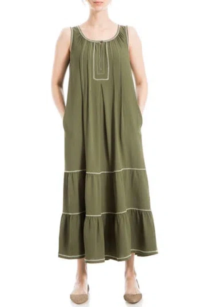 Max Studio Sleeveless Split Maxi Dress In Olive-olive