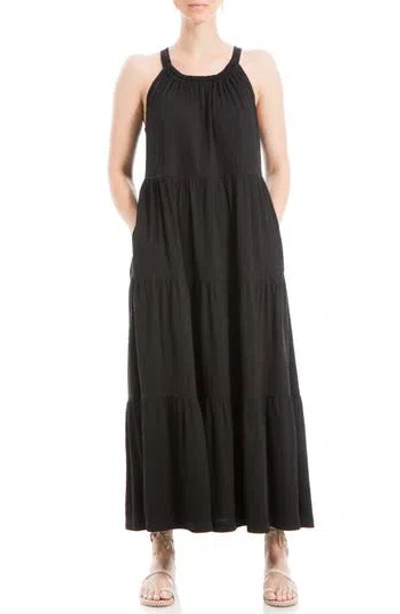 Max Studio Sleeveless Tiered Maxi Dress In Black-black