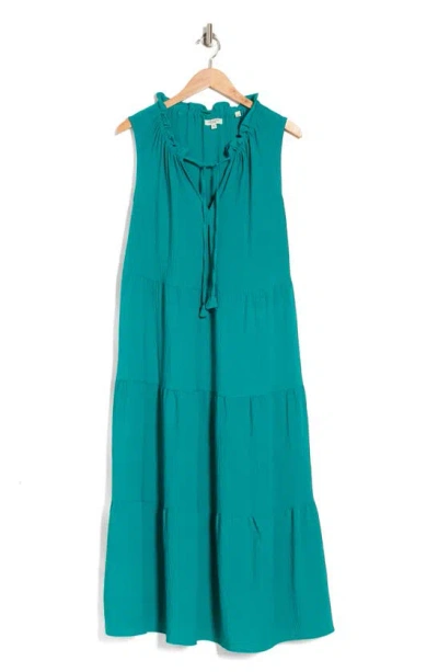 Max Studio Sleeveless Tiered Maxi Dress In Capri Green