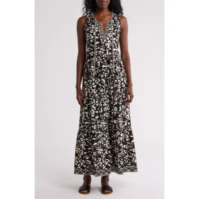 Max Studio Sleeveless Tiered Maxi Dress In Cream/black