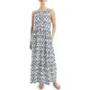 Max Studio Sleeveless Tiered Maxi Dress In Cream/navy Stitch Floral