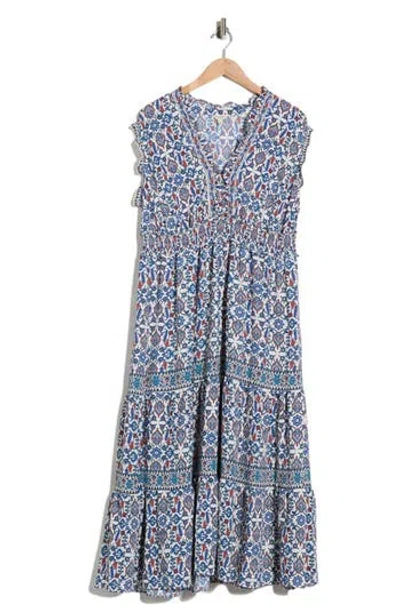 Max Studio Sleeveless Tiered Maxi Dress In Ecru/spice/turq Palace Garden