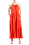 Max Studio Sleeveless Tiered Maxi Dress In Garnet