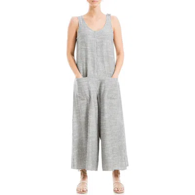 Max Studio Sleeveless Yarn Dye Jumpsuit In Bkcrm022