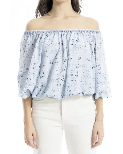 Max Studio Smock Neck Bubble Hem Blouse In Blue