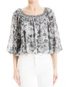 Max Studio Smock Neck Bubble Hem Blouse In White