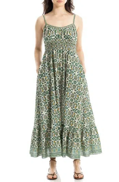 Max Studio Smocked Empire Waist Maxi Dress In Green