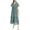 Max Studio Smocked Flutter Sleeve Maxi Dress In Green