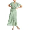 Max Studio Smocked Flutter Sleeve Maxi Dress In Green