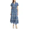 Max Studio Smocked Flutter Sleeve Maxi Dress In Blue