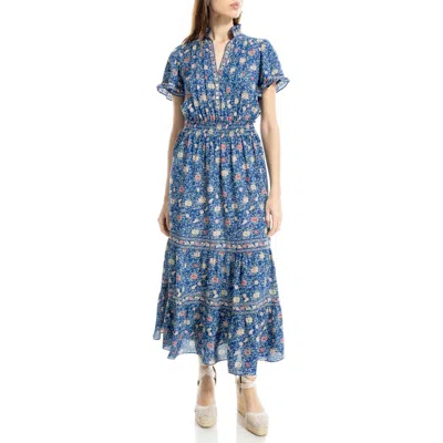 Max Studio Smocked Flutter Sleeve Maxi Dress In Blue