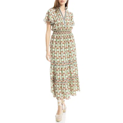 Max Studio Smocked Flutter Sleeve Maxi Dress In Multi