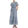 Max Studio Smocked Flutter Sleeve Maxi Dress In Blue