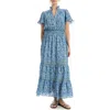 Max Studio Smocked Flutter Sleeve Maxi Dress In Blue