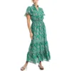 Max Studio Smocked Flutter Sleeve Maxi Dress In Green