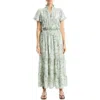 Max Studio Smocked Flutter Sleeve Maxi Dress In Celadon Crane Blossom